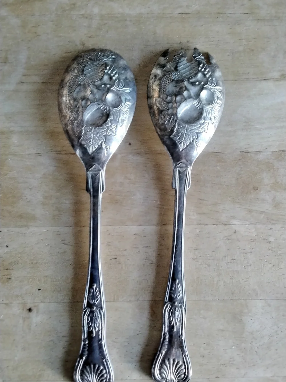 Silver Plated Fruit Motif Serving Spoon and Fork Set